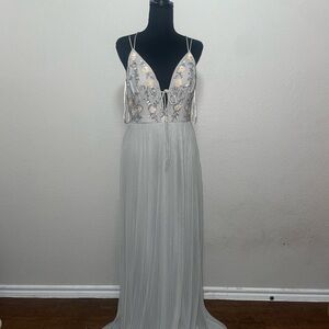 Gianni Bini Gray Maxi Dress with Floral Accents